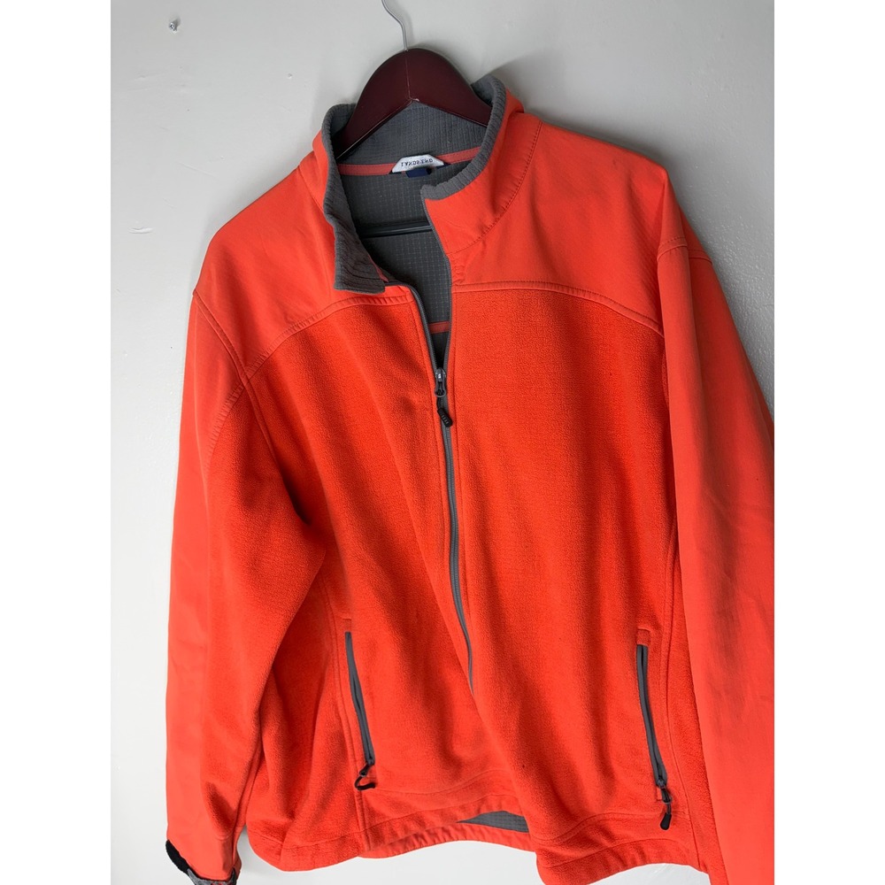 Lands End Mens Orange Full Zip Fleece Jacket XXL Tall Mock Neck Softshell Hybrid